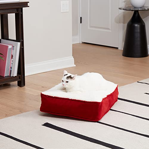 South Pine Porch Winnie Rectangle Pillow Style Cat Bed, Crimson Sherpa