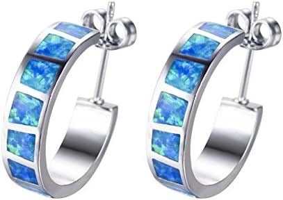 Adeser Jewelry Girls 925 Promise Hoop Silver Earrings Lab Opal Wedding Engagement Gift Hoop Stud Earrings for Her (Blue(Small))