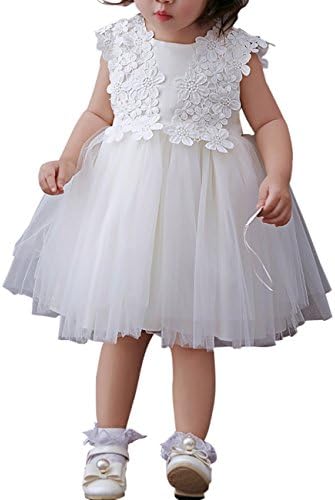 xingoukeji Baby Girls Dress Christening Baptism Flower Girl Dress For Party Formal,White 18-24Month