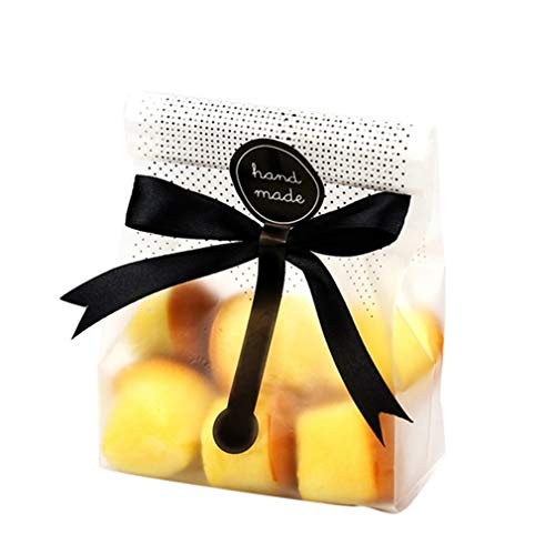 100 pack Translucent Plastic Bags with Stickers and Ribbons for Cookie,Cake,Chocolate,Candy,Snack Wrapping Good for Bakery Party - Thumbnail 5