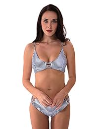 YOLIPULI traje de baño de bikini a rayas azul-blanco para dama: traje de baño de dos piezas con tiras cruzadas push up bikini traje de baño bikini