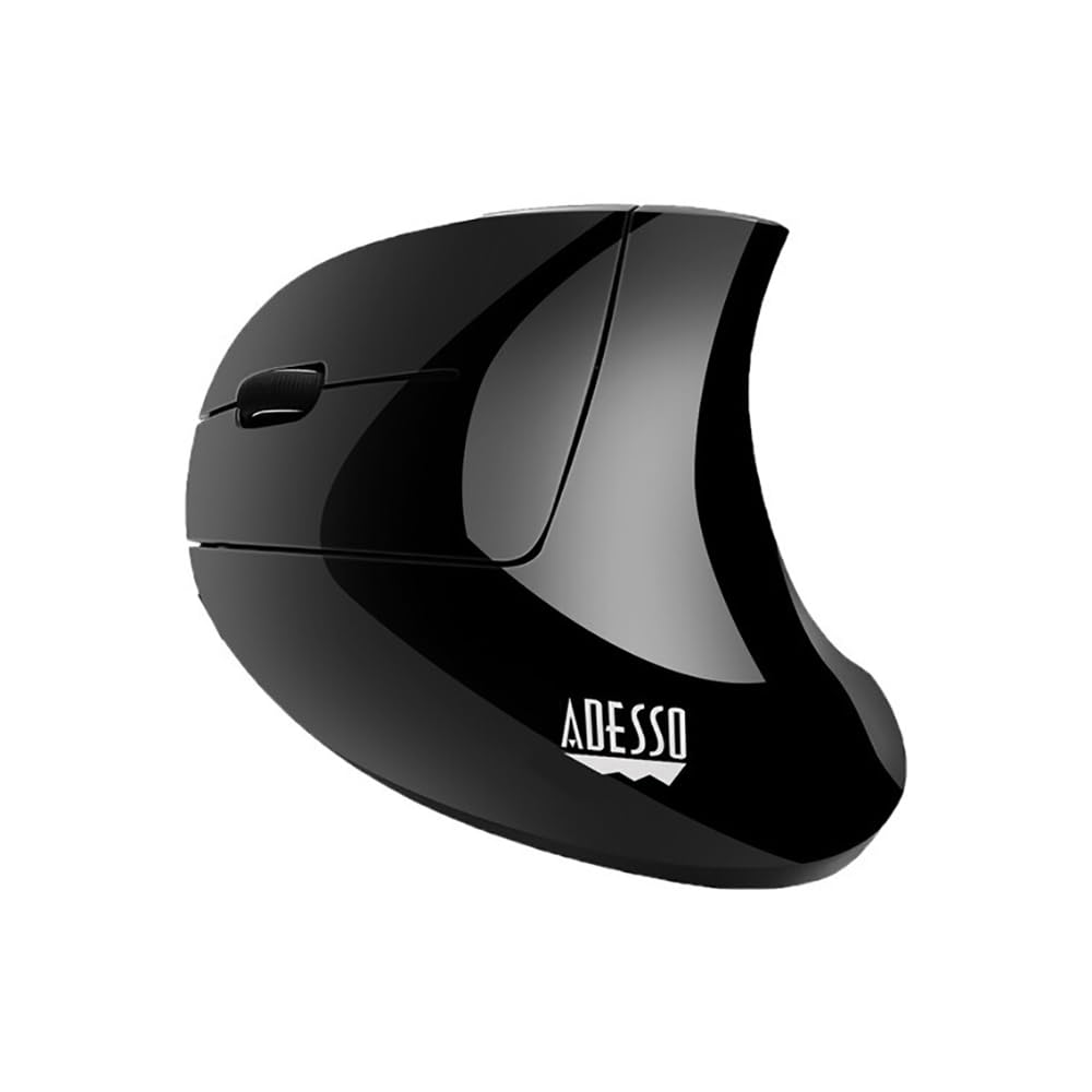 Adesso iMouse E90 Wireless mouse - 10m range - Ergonomic mouse - Vertical - Natural hand fit - Left-handed - Optical sensor - Black