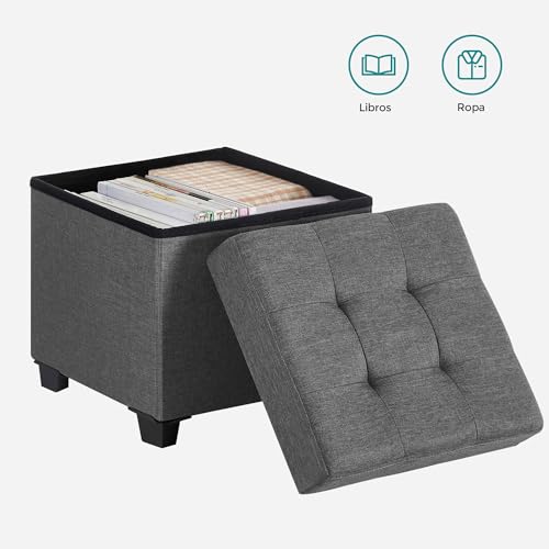 SONGMICS Puff Almancenaje Taburete con Reposapiés 38 x 38 x 40 cm | Taburete con Reposapiés para Salón, Dormitorio MLSF014G01V1