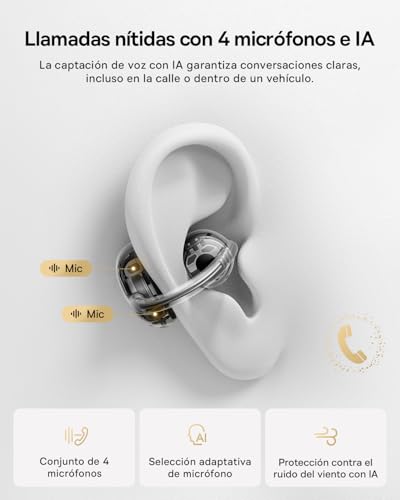 Baseus MC2 Air Auriculares Abiertos, Auriculares de Clip con CloudComfort, SuperBass 2.0, Bluetooth 6.0, 4 Micrófonos con IA para Llamadas nítidas, 40 h de autonomía, IP67, Ligeros 4,9 g