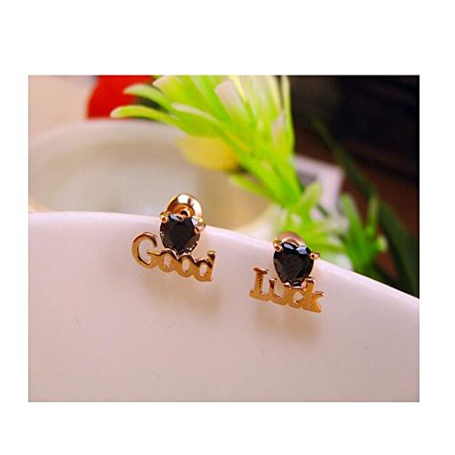 Mr Ribbt Womens Fashion Love Zircon Letterl Good Lucky Earings