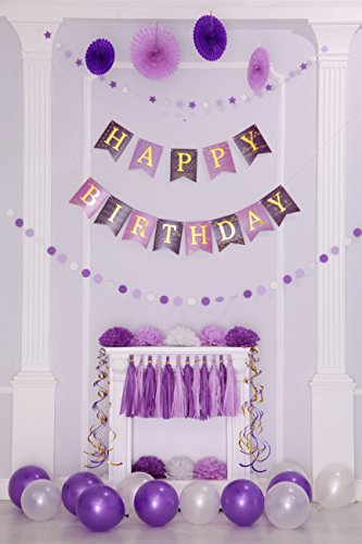 Purple Happy Birthday Party Decorations Supplies Set For Adult