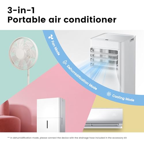 Condizionatore Portatile 7000 BTU/H, Breezy Cool Pro 2.0, Controllo WiFi, 3-in-1 Climatizzatore Portatile, Ventilatore, Raffreddamento, Deumidificazione, 24H Timer