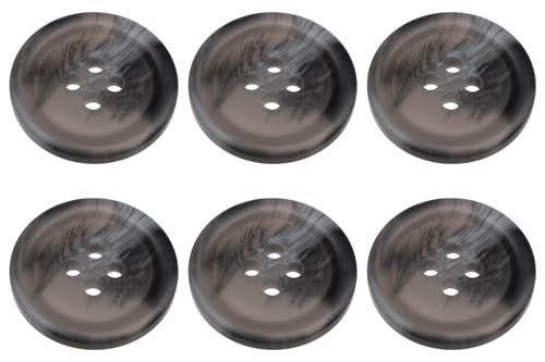 Pack of 6 Grey 18mm Round Faux Horn Sew On Plastic Buttons for Skirts Trousers Suits Shorts Coats Flat 4 Holes 28L