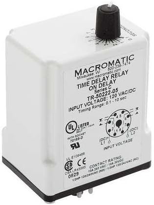 Time Delay Relay, 120VAC/DC, 10A, DPDT, 2VA