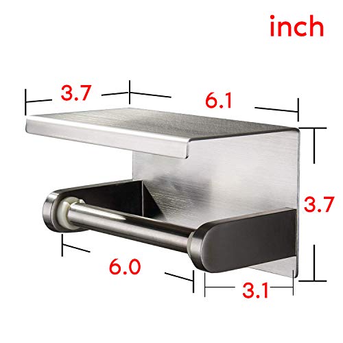 YIGII Toilet Paper Holder with Shelf - Stainless Steel Toilet Roll Holder Self Adhesive or Wall Mounted for Bathroom - Thumbnail 5