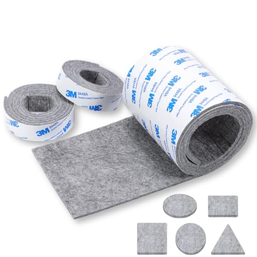 StickGuard Felt Furniture Pads Strip Rolls - DIY Table Chair Leg Floor Protectors - 1 Roll (100cm x 10cm) and 2 Rolls (100cm x 2cm) - Heavy Duty Felt Tape with 3M Self Adhesive Backing - (Grey)