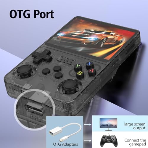 R36s retro Handheld Gaming Console with 64G Cards, Portable Retro Game Consoles Linux Gaming System Emulator 3.5-Inch IPS Screen (Black)