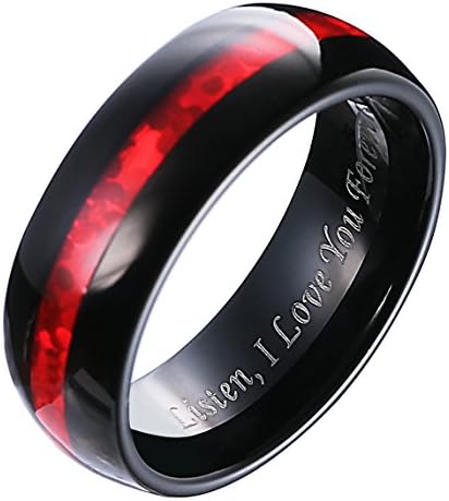 Hosty Bten 8mm Black Tungsten Carbide Red Carbon Fiber Ring Wedding Engagement Anniversary Band for Men