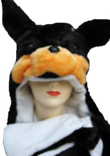 Plush Rotweiler Animal Hat - Dog Hat with Ear Flaps and Hand Pockets