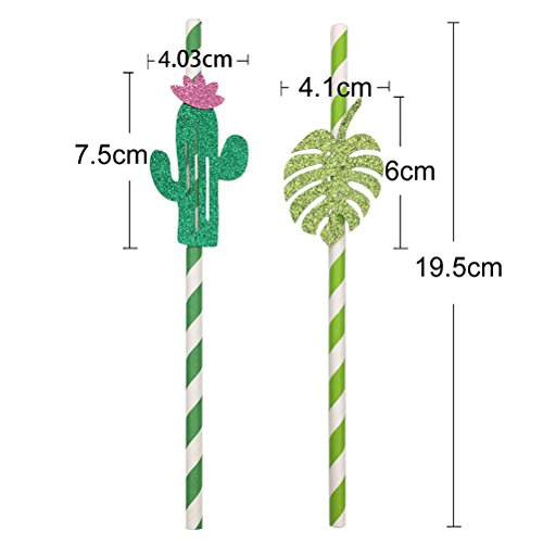 TOYMYTOY Paper Straws,Cactus Leaf Party Paper Straws for Birthday Party Supplies, Dessert Table Straw Decor,Pack of 24 - Thumbnail 6
