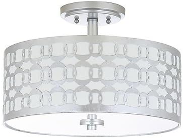 Safavieh Cedar Link 3-Light Flush Mount Ceiling Fixture in Silver with Cotton Shade