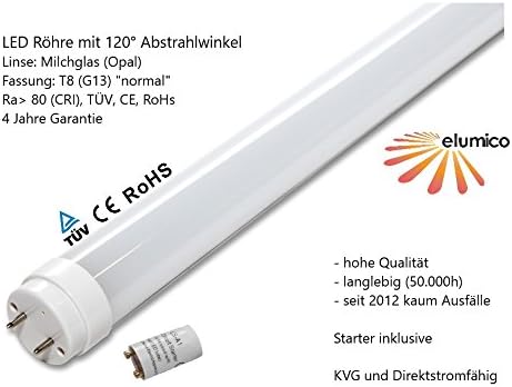 Quality LED tube, fluorescent replacement T8 (G13) 10w, simple replacement 60 cm, neutral-white (4000 k), dispersion angle: 120 °, lens: frosted glass, socket: T8/G13, incl. starter, LM: 977 lm. [Energy Class A+]