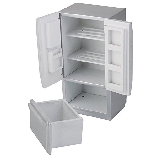 TOOGOO(R) 1:12 Dollhouse Kitchen Miniature Wooden Fridge Refrigerator (Silver)