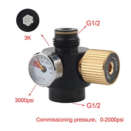 Gurlleu Adjustable PCP Paintball Tanks Regulator 0.825-14 NGO Output Thread Compressed Air Valve Gauge (0-2000 PSI) - Thumbnail 6