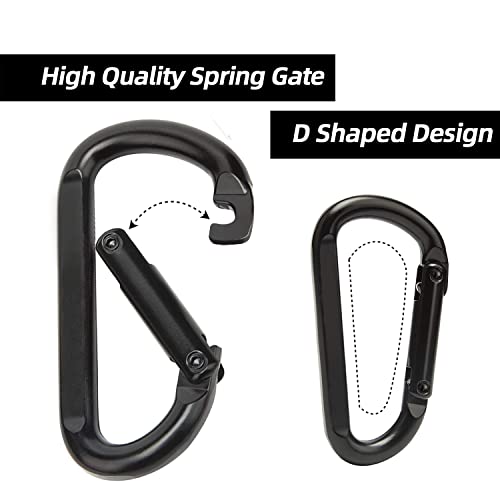 EZYA Carabiner Clip, 860lbs, 3 Heavy Duty Carabiner, D Ring Hooks - Keychains, Camping, Hiking Accessories, Caribiniers for Dog Leash, Hammocks, Yoga Swing, Gym etc, Black