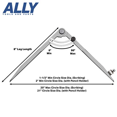 ALLY Tools Professional 8 Inch Locking Wing Divider Pencil Holder/Compass Scribe Kit INCLUDES Two Pencils and Pencil Sharpener Ideal for Drawing Circles, Woodworking, Metalworking, and Map Plotting