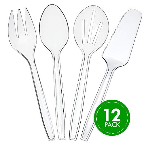 Plasticpro Disposable Plastic Serving Utensils Set of 12, 3 Spoons, 3