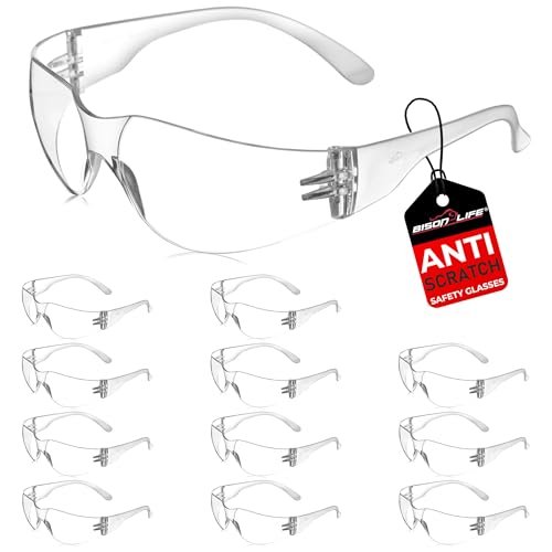 BISON LIFE Clear Safety Glasses – ANSI Z87.1 Certified Scratch & Impact Resistant Eye Protection Goggles for Men & Women