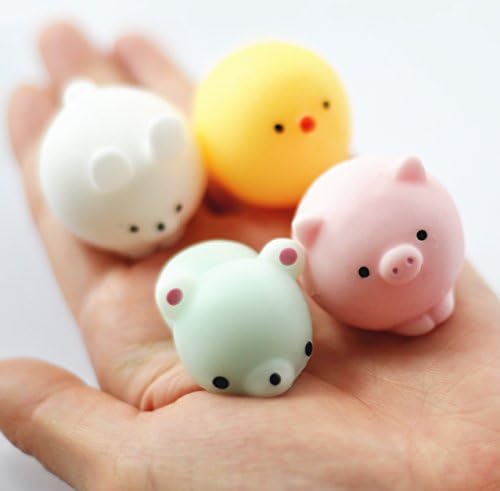 FinerMe 4 Pcs Squishy Animals With Box Packages Mini Kawaii Chicken/Rabbit/Pig/Bear Soft Squishies Cute Animal Hand Toy Squeeze Stress Kids Toy Decompression Toy Christmas Birthday Gift