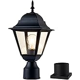 Windben Outdoor Post Light,Waterproof Cast Aluminium Lamp Post Light Fixture,Post Lantern with Pier Mount Base,Matte Black,16