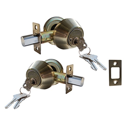 Constructor Lever Door Lock Set Knob Handle Entry Door Antique Bronze (DEADBOLT DOUBLE CYLINDER)