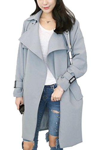 Lingswallow Women's Winter Casual Elegent Lapel Long Trench Coat Jacket Grey