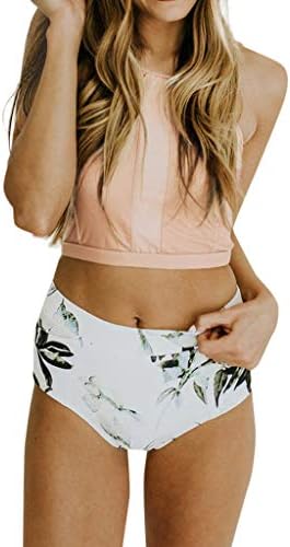 Oufenli Women's Two Piece Swimwear High Neck Halter Monokini Swimsuits Bikini Bathing Suits Set for Summer Beach Holiday