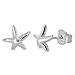 Rhodium Plated Sterling Silver Womens Starfish PushBack Stud Earrings for Ladies - 8mm
