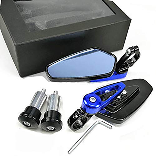 Yibid 7/8" Motorcycle CNC Billet Aluminum Handle Bar end Mirrors Triangle Side Rearview Universal for 7/8 inch Handlebar Honda Kawasaki Suzuki Yamaha Harley Ducati Racer Street Bike (Blue Stem)