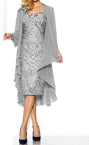 Neggcy Gorgeous Short Sheath Mother Of The Bride Cocktail Dresses With Jacket Silver US10