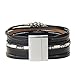 Jenia Black Geniune Leather Cuff Bracelet - Snowflake Alloy Beads and Crystal Bangle Handmade Jewelry for Ladies, Wife Gift - with Magnetic Buckle and Gift Box By