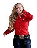 Cinch Apparel Womens Ladies Red Long Sleeve Button Down Shirt (S)