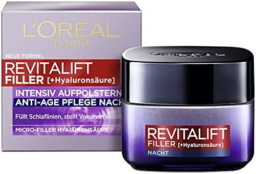 LOreal Paris - Anti-aging Night Cream: Plumping and Anti-wrinkle, Moisturizing with Hyaluronic Acid, Hydrating and Smoothing Night Cream, Revitalift Filler, 1 x 50 ml