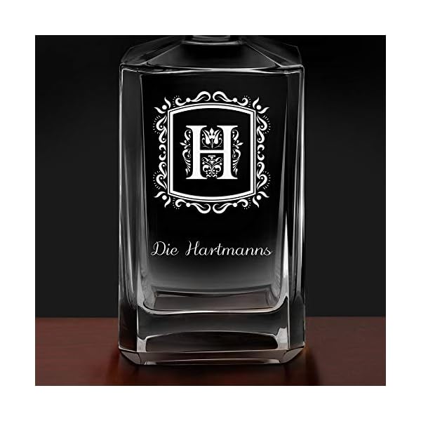 Maverton Whiskey Karaffe + 2/4 / 6er Whiskygläser Set mit Gravur - 700ml Whisky Dekanter - Geschenk zum Hochzeitstag für Paar - Buchstabe – Bild 5