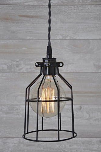Grey Hanging Pendant Light with a Bulb Guard Cage