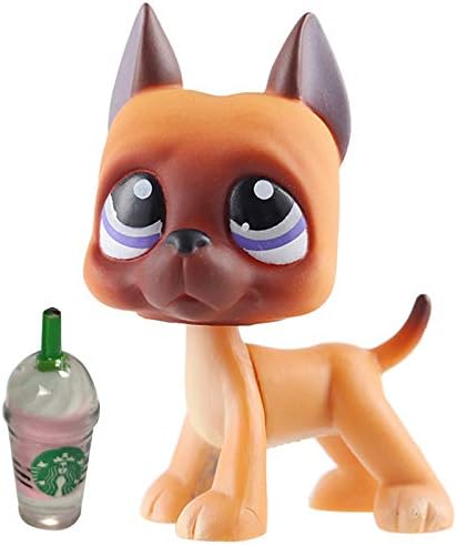 ZHF lps Great Dane Dog #244 Reddish Brown Puppy with Purple Eyes Clear Peg Magnet Foot with lps Accessories Coffee
