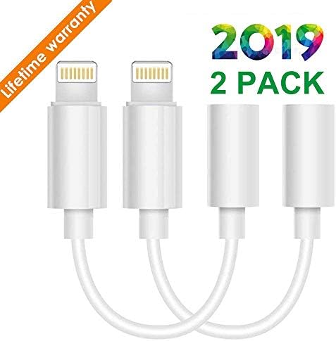 Lighting to 3.5 mm Headphone Adapter Earbuds Cable 2 Pack, Compatible with X/Xs/Xs Max/XR 7/8/8Plus iOS 10/11/12 Plug and Play (White)