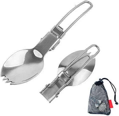 ROOKLY 304 Stainless Steel Folding Spoon Outdoor Camping Tableware Equipment Dual-Purpose Portable Fork For Picnic Trip 2 Pieces