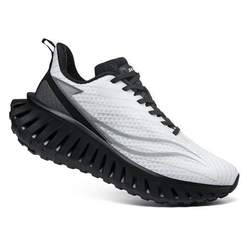 SCICNCN Men's Walking Running Shoes Lightweight Hollow Outsole for Shock Absorption High Rebounce Soft Insole Breathable Mesh Upper Non-Slip Sneakers for Jogging Gym Walking Athletic Workout White at Amazon