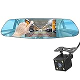 Dash Cam Backup Camera NEXGADGET Mirror Dash Cam 1080P Dual Lens Video Recorder, 4.5 Inch HD Touch Screen G-Sensor Loop Recording Reversing Function, 150°Weatherproof Rear Camera