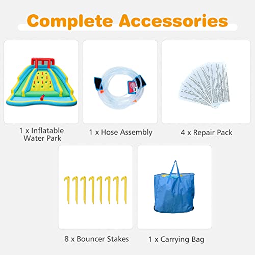 HONEY JOY Inflatable Water Slide, Giant Kids Water Park w/ 2 Long