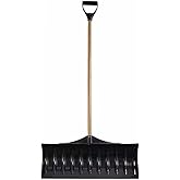Snow Shovel with 30-Inch Wide Poly Blade, 42-Inch Wood Handle | D-Grip Handle Snow Pusher