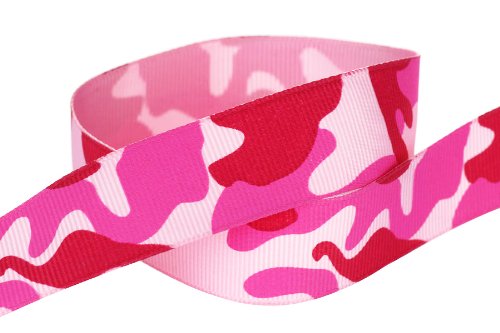 HipGirl Printed Grosgrain Camouflage Ribbon, 5-Yard 7/8-Inch, Pink