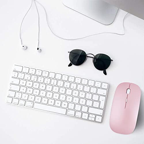 YOMYM Mouse Ratón óptico Inalámbrico Recargable 2.4 G, Silencioso Click con Receptor USB y Tipo-c Adaptador 3 Ajustable dpi Ratón para Computadora, Ideal para Ordenadores portátiles, PCs, Rosa