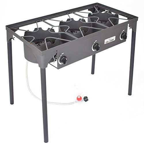 COOKAMP High Pressure 3-Burner Outdoor Camp Stove with 0-20 PSI Adjustable Regulator and Steel Bradied Hose [ 2018 New Model ] SA3500